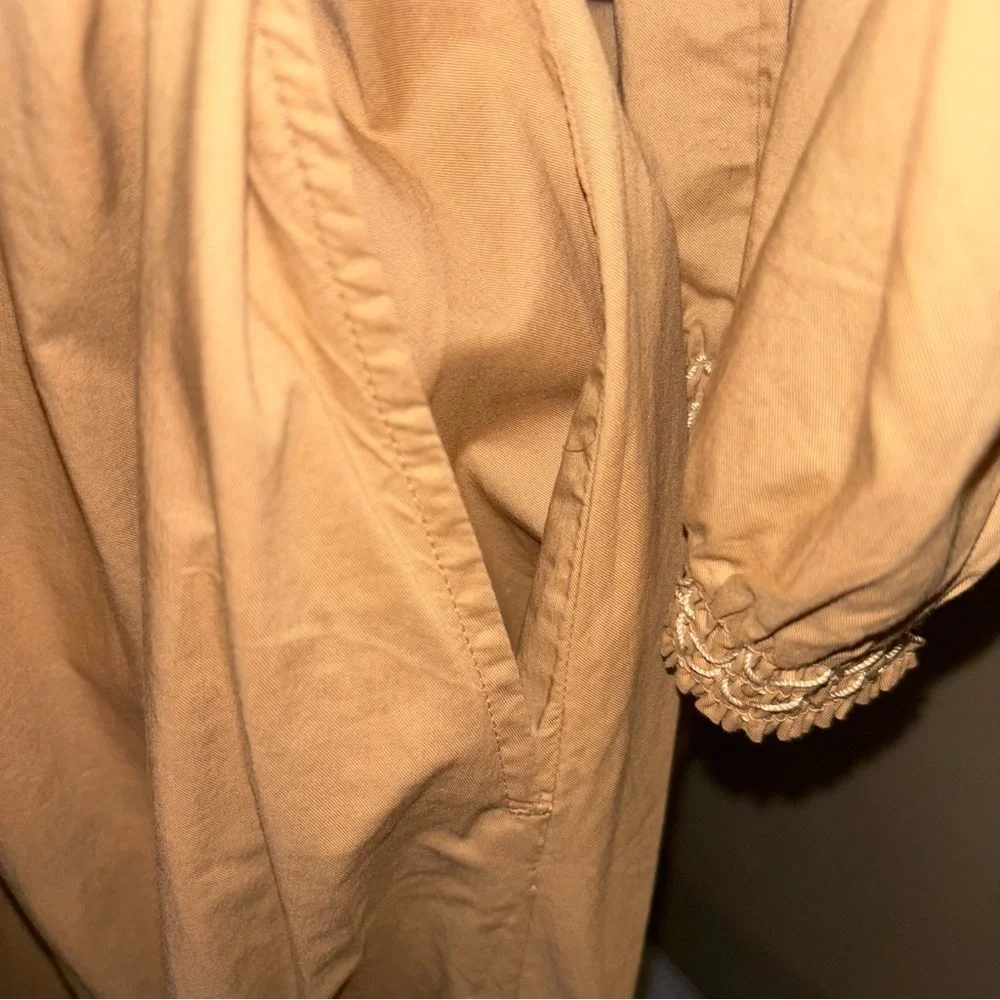 Old Navy Smocked Tan Puff Sleeve Fit Flare Off Shoulder Midi Dress Size L - Picture 6 of 9